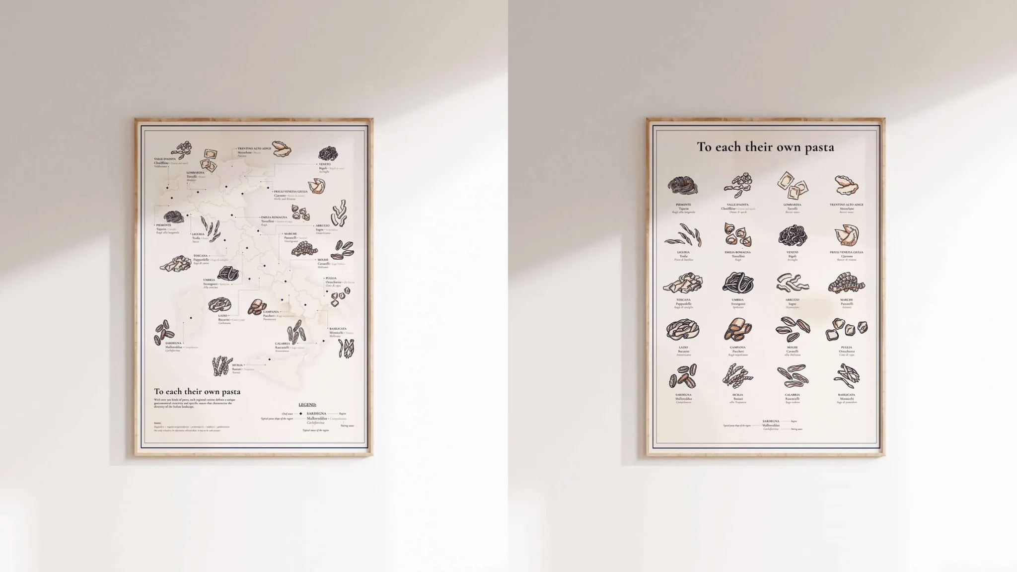 Illustrated poster mapping regional pasta shapes across Italy