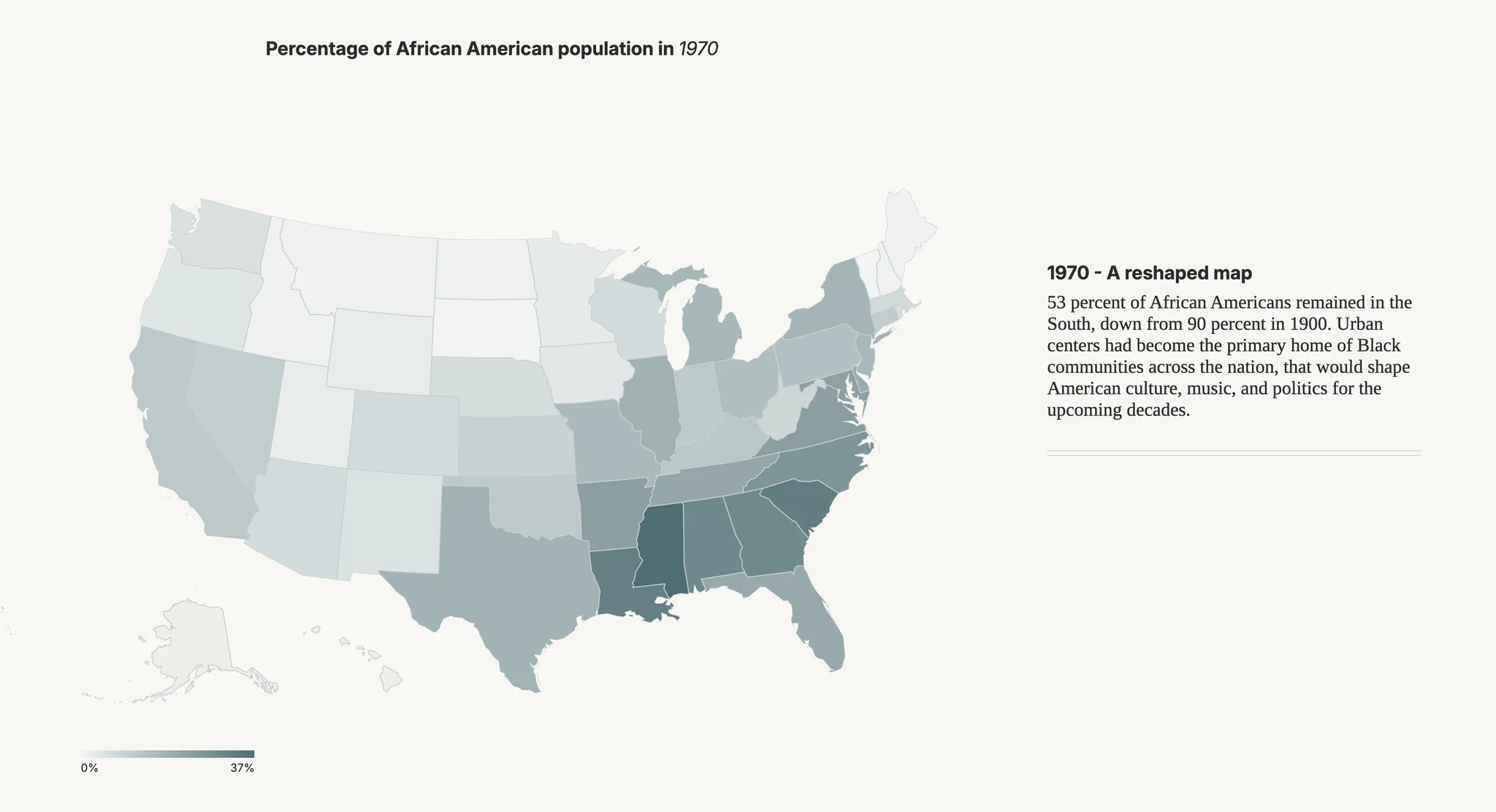 Choropleth map of Black population share by state
